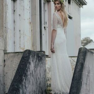 Sarah Seven Silk Slip With Lace Overlay Frenchie Boho Wedding Dress